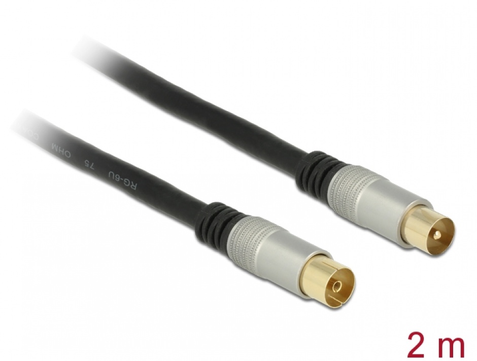 Cablu Antena Delock 2m, IEC, Ecranaj Premium