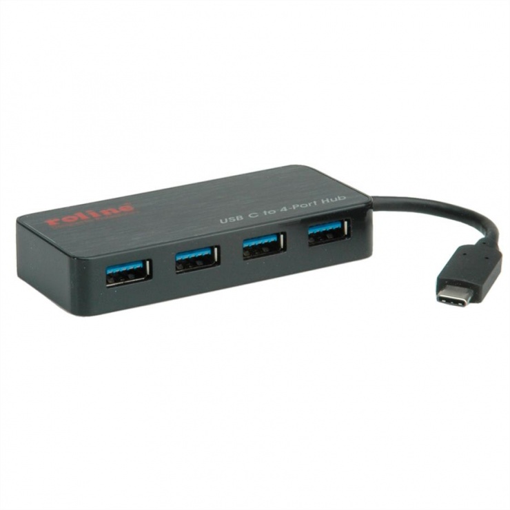 Hub USB 3.0 Tip C Roline, 4 Porturi + Alimentare