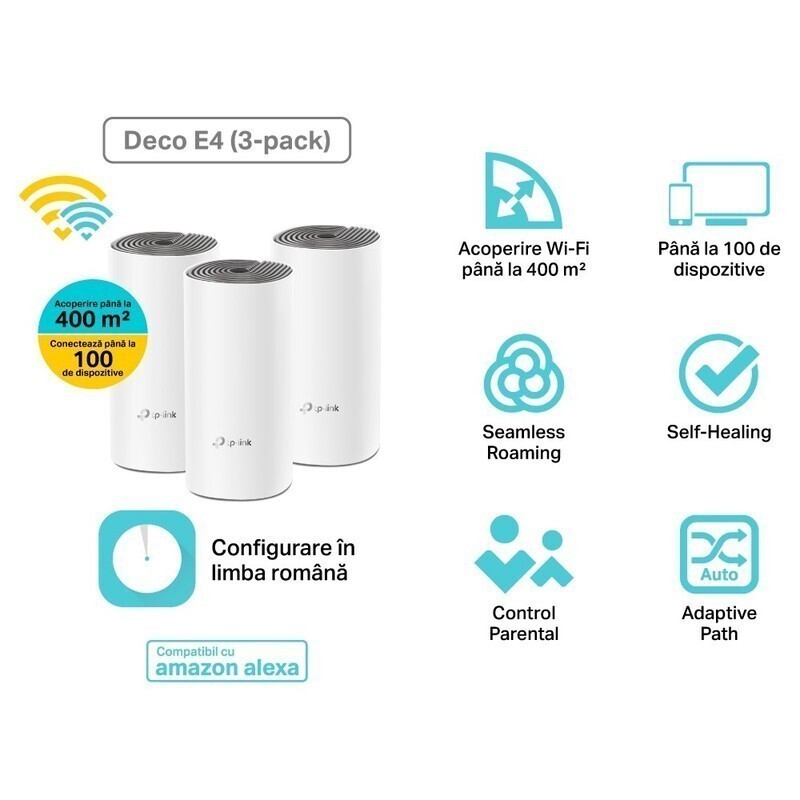 Sistem Mesh TP-LINK Deco E4 3-Pack AC1200 - Acoperire 420mp - imagine 3