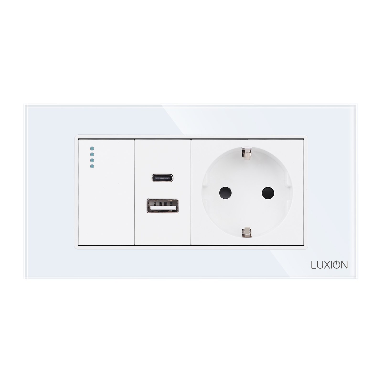 Intrerupator + Priza USB A+C + Schuko cu Rama Sticla LUXION - imagine 2