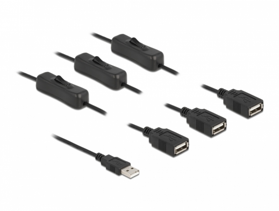 Cablu USB-A Splitter 3x cu Switch On/Off Delock