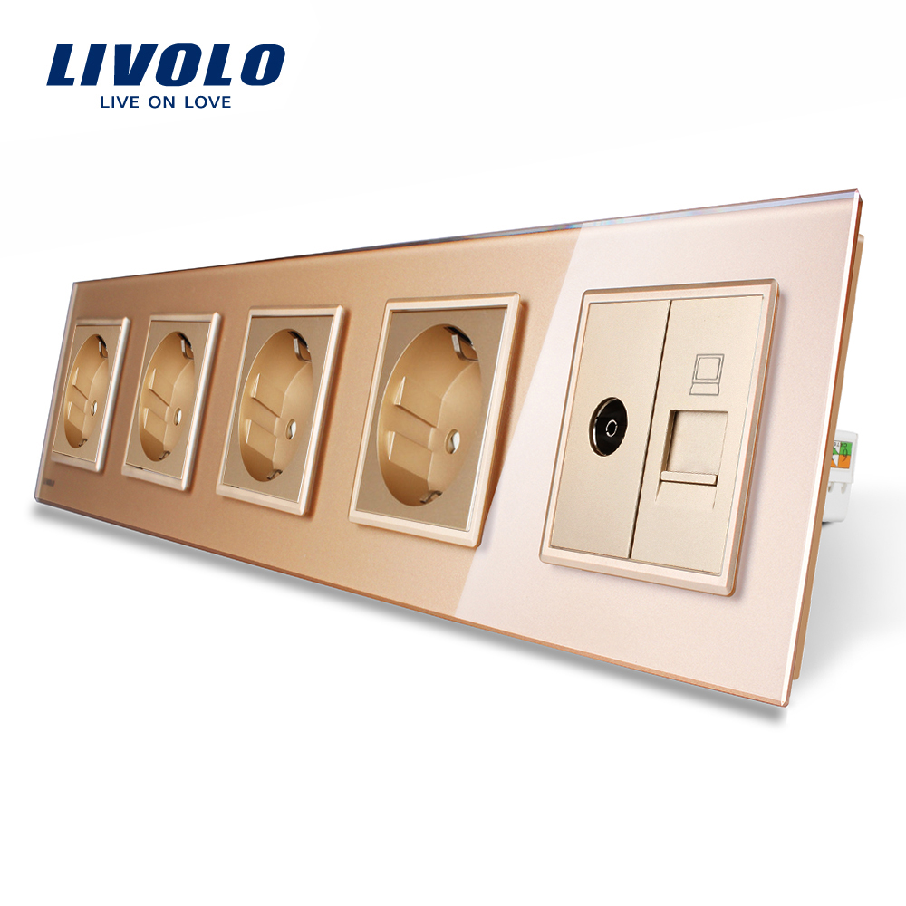 Priza Cvintupla TV Internet Livolo, Sticlă - imagine 15