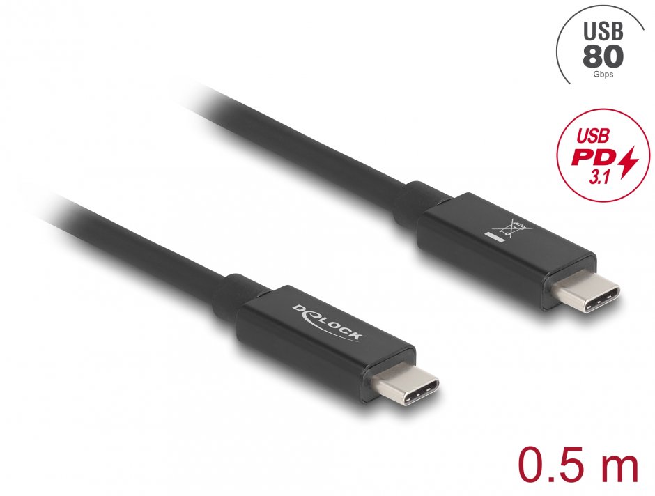 Cablu USB 80Gbps Type-C Delock 0.5m, 240W
