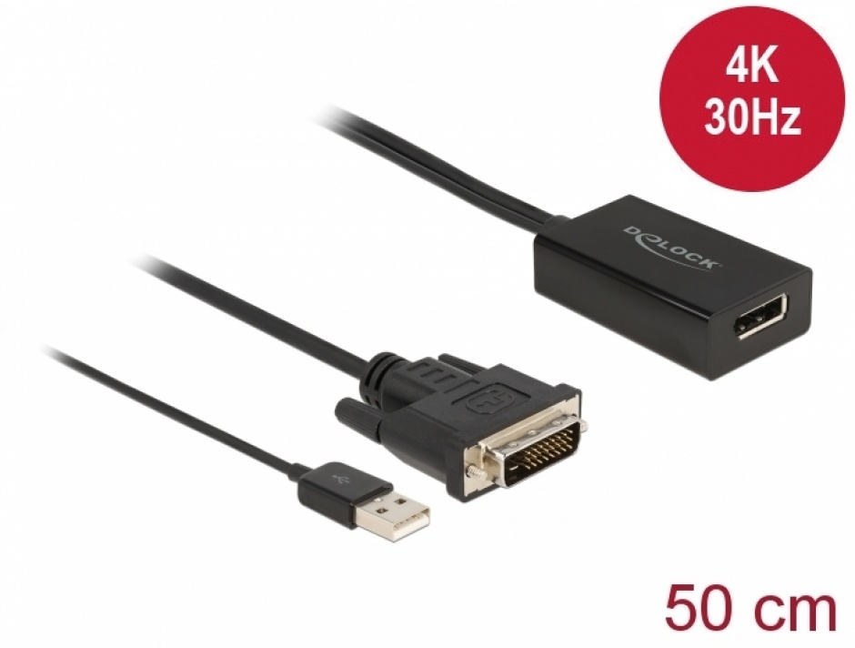 Adaptor DVI la DisplayPort 4K HDR, Delock 63189