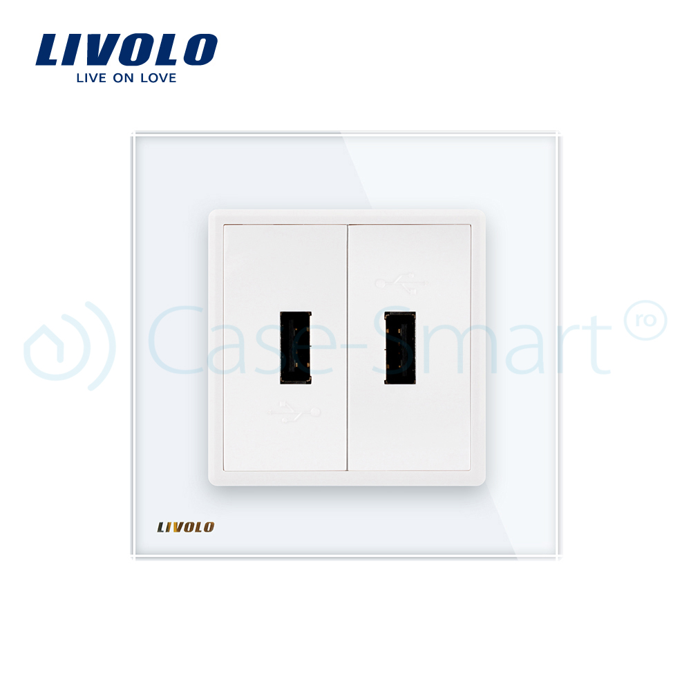 Priza Dubla USB Livolo cu Rama Sticla - imagine 2