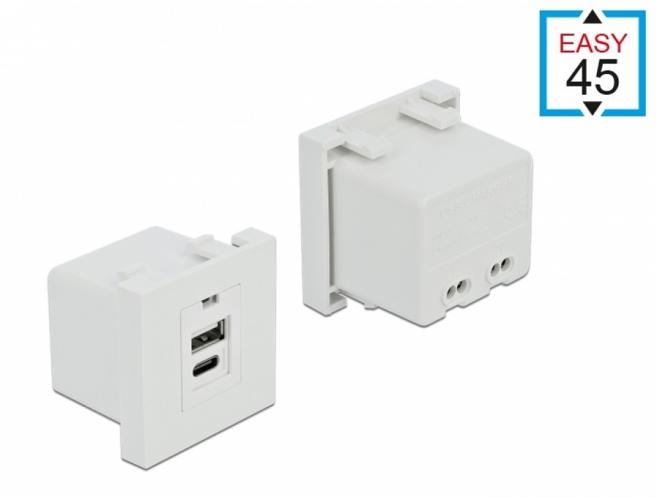Modul Incarcare USB Delock Easy 45, USB-A si USB-C