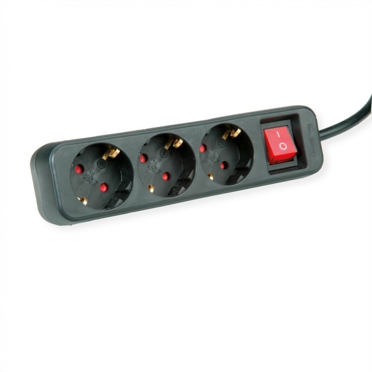 Prelungitor Roline 10m, 3 Prize Schuko cu Switch