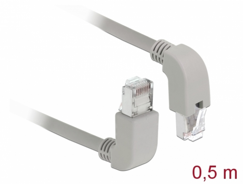 Cablu RJ45 Cat 6A Delock 0.5m Unghi Gri