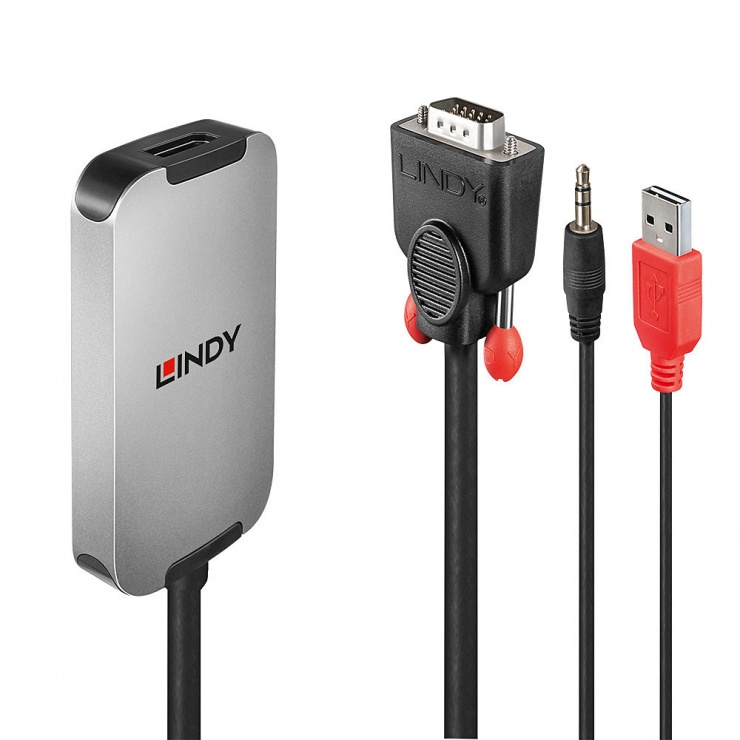 Adaptor VGA la DisplayPort Lindy cu Audio, Full HD
