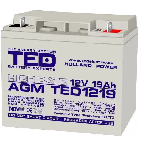 Acumulator AGM VRLA 12V 19Ah High Rate Ted