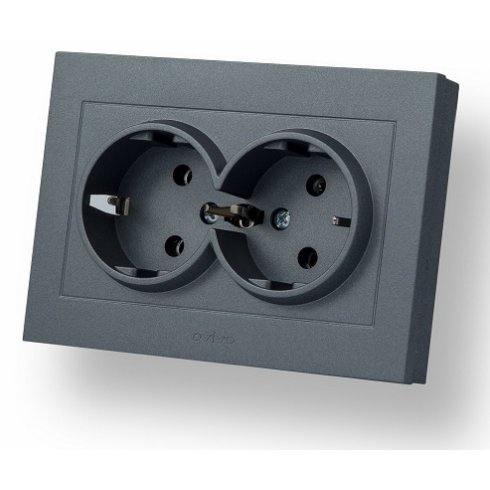 Priza Schuko Dubla Ovivo Grano Metallic, 10A, 250V