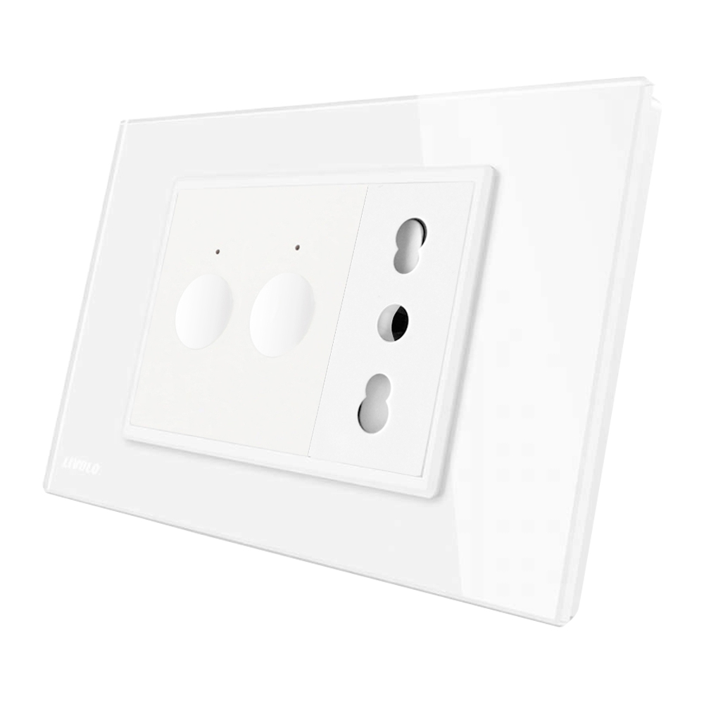 Intrerupator Dublu + Priza Livolo Sticla Italian