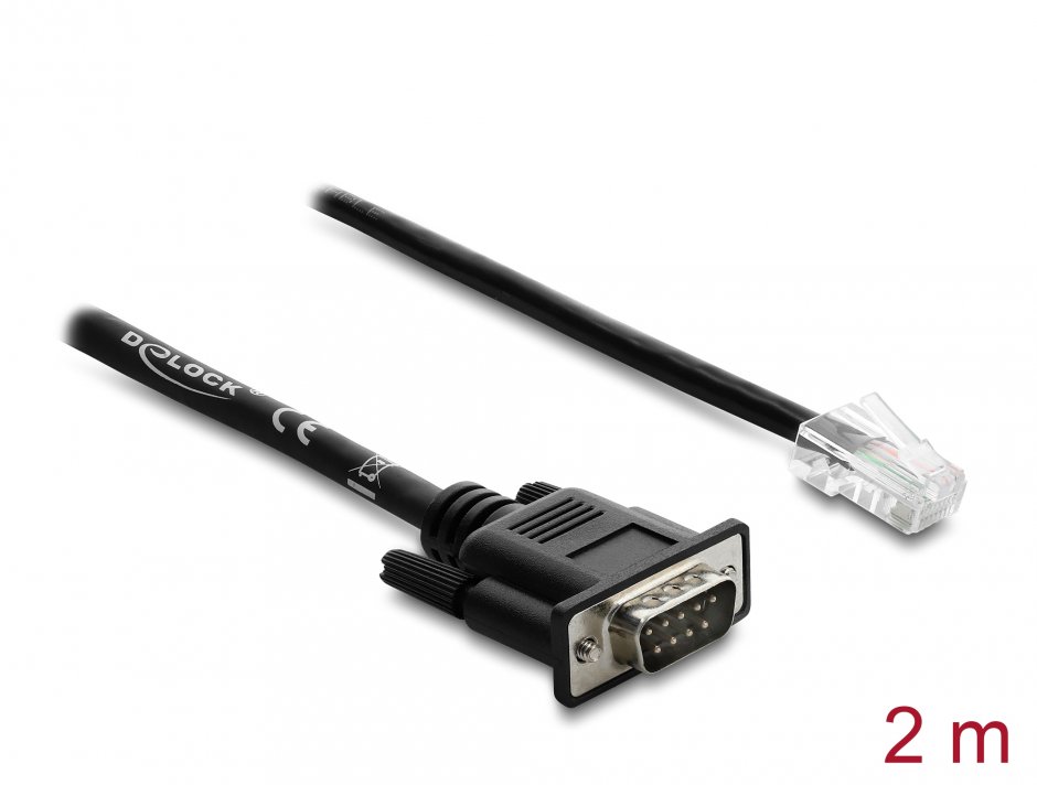Cablu Serial Delock RS-232/422/485 DB9 la RJ45, 2 m