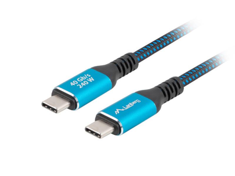 Cablu USB-C 4.0 Lanberg 240W 8K 60Hz 2m Negru-Albastru