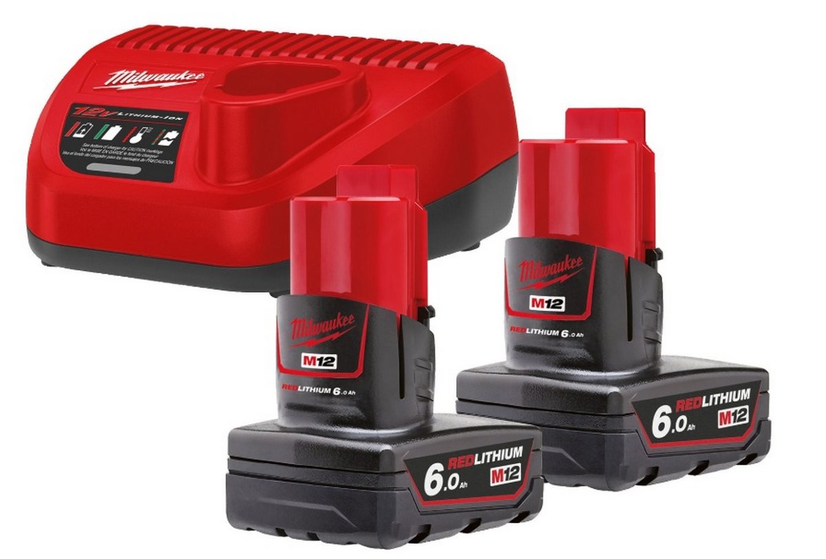 Set Milwaukee M12: 2 Baterii 6.0Ah + Incarcator - imagine 1