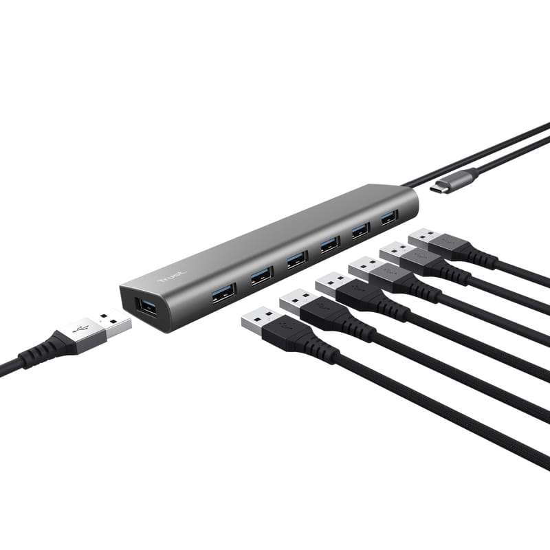 Hub USB Trust Halyx 7 Porturi USB 3.2 Aluminiu Gri - imagine 2
