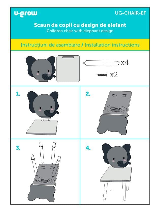 Scaun Copii Design Elefant U-Grow - MDF, Robust și Jucăuș - imagine 4