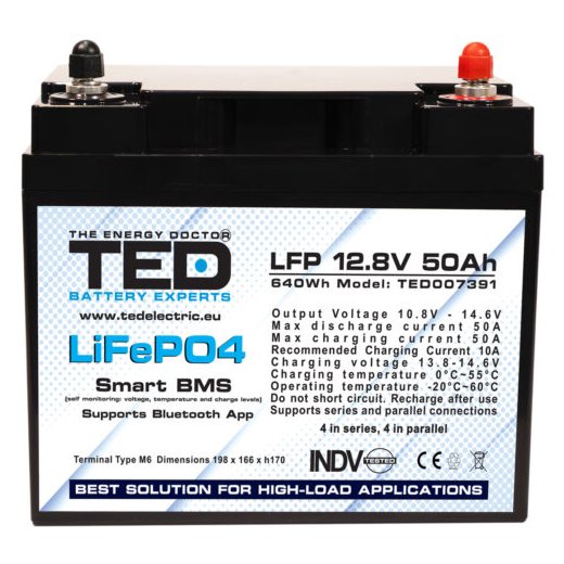 Acumulator LiFePO4 12V 50Ah TED Electric cu BMS Bluetooth