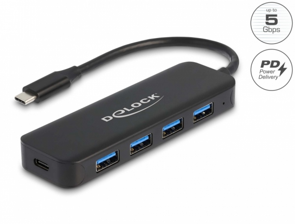 Hub USB 3.2 Delock 4xUSB-A + PD 85W