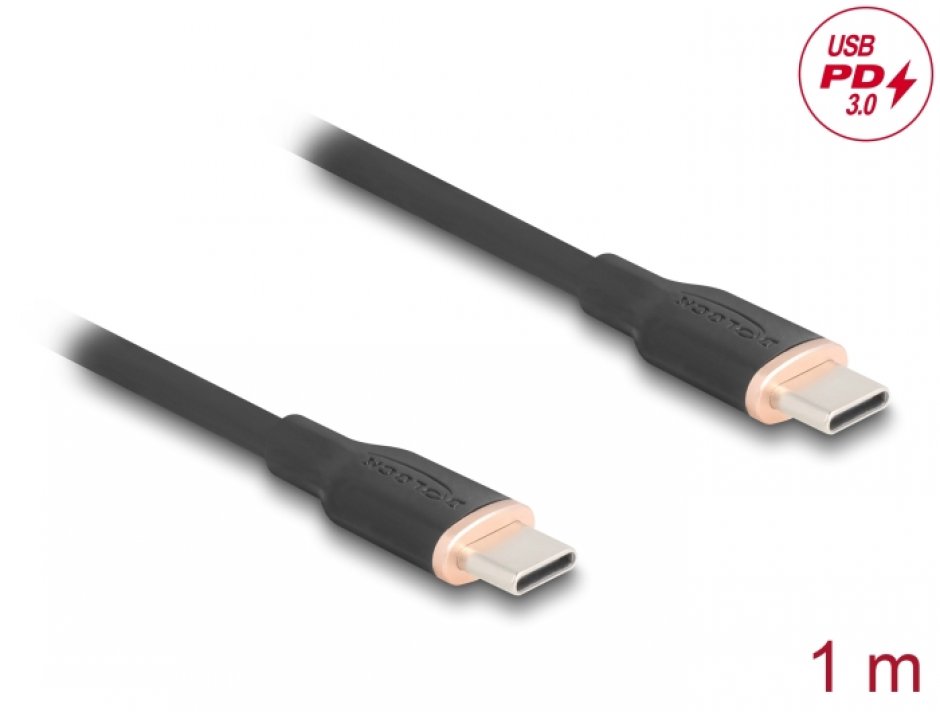 Cablu USB-C Delock 60W PD 3.0, 1m, Silicon