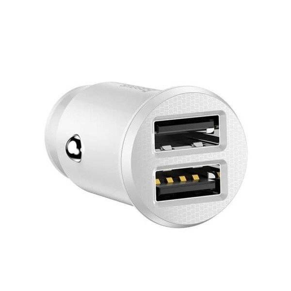 Încărcător Auto Baseus Grain Alb 2xUSB 3.1A - Rapid și Sigur