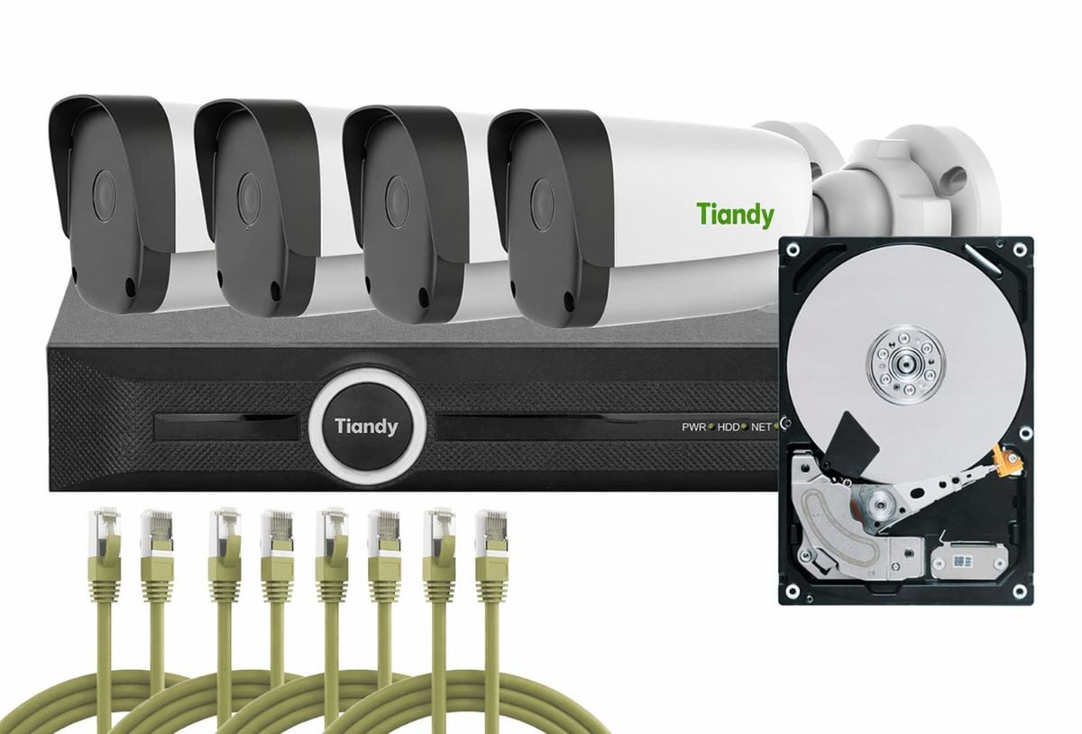 Kit supraveghere Tiandy 4MP PoE exterior, audio, IP67