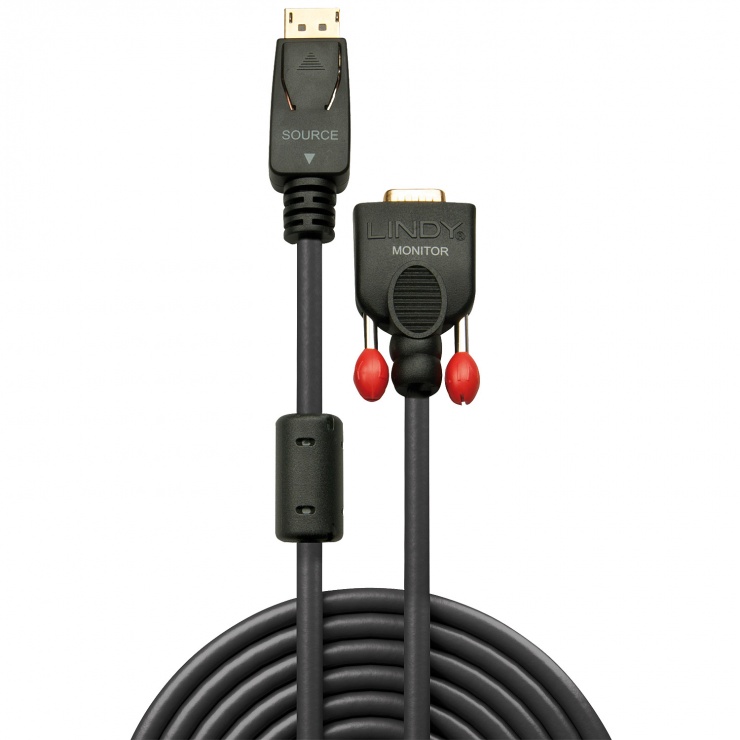 Cablu Displayport la VGA Lindy, 3m, Negru