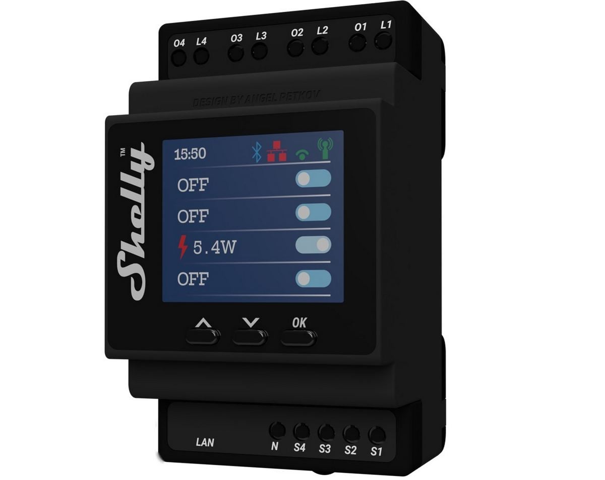 Shelly PRO 4PM - Releu WiFi 4 canale cu contor energie