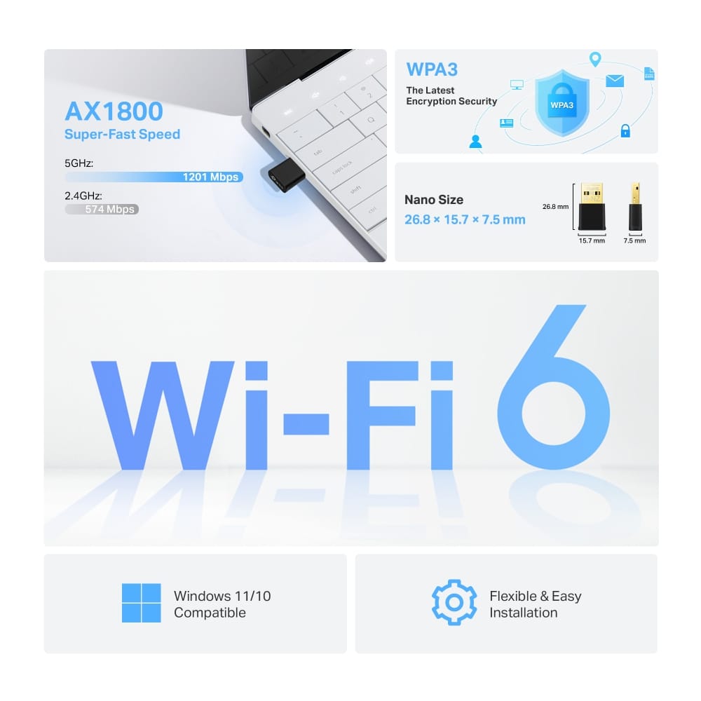 Adaptor Wireless TP-Link Archer TX20 Nano AX1800 Wi-Fi 6 USB - imagine 8