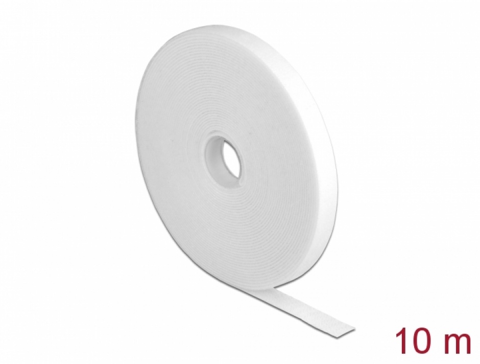 Rola Velcro Alb 10m x 13mm Delock, Reutilizabilă