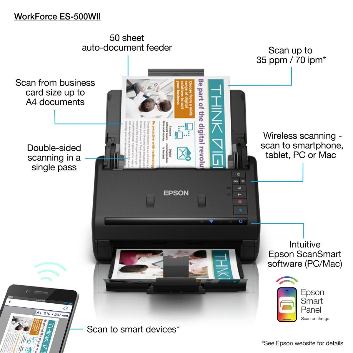 Scanner Epson ES-500WII Wireless Duplex 35ppm - Digitalizare Rapidă - imagine 5
