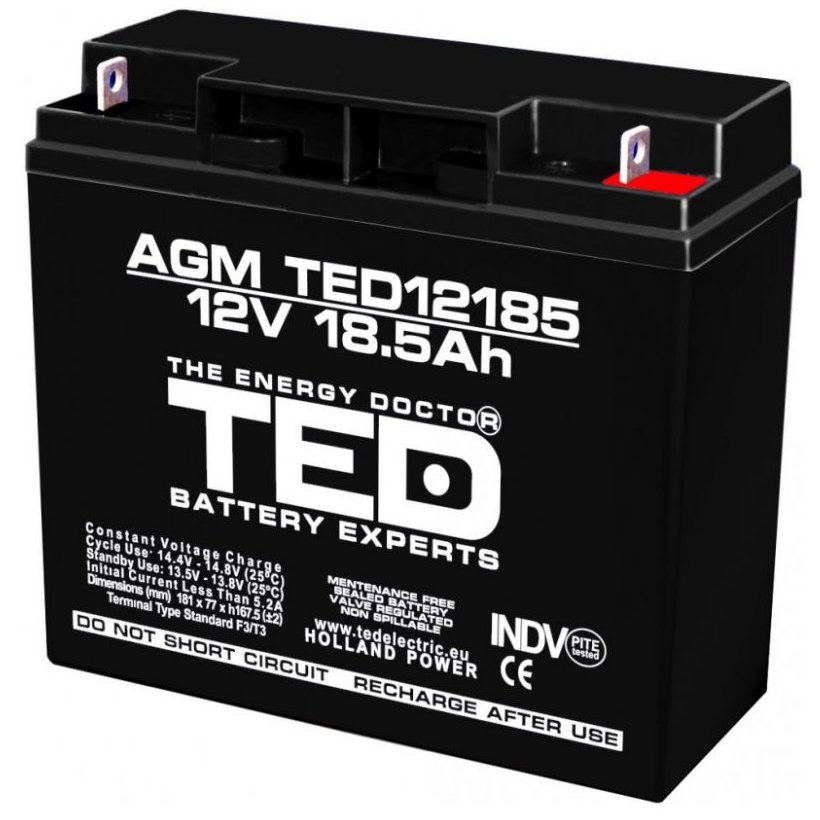 Acumulator staționar TED Electric 12V 18,5Ah AGM VRLA F3