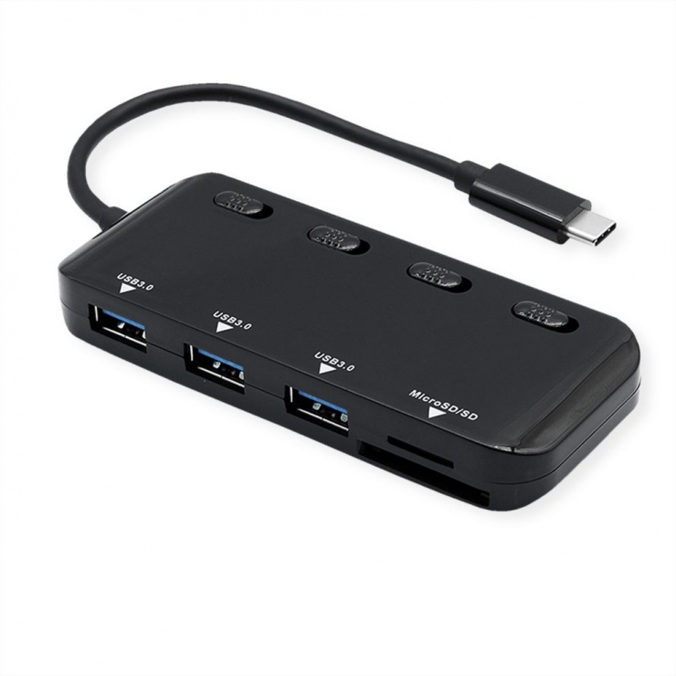 Hub USB 3.2 Roline cu Switch și Cititor Carduri