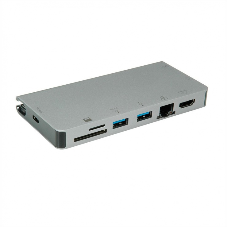 Docking Station USB-C Roline, 4K 60Hz, Ethernet