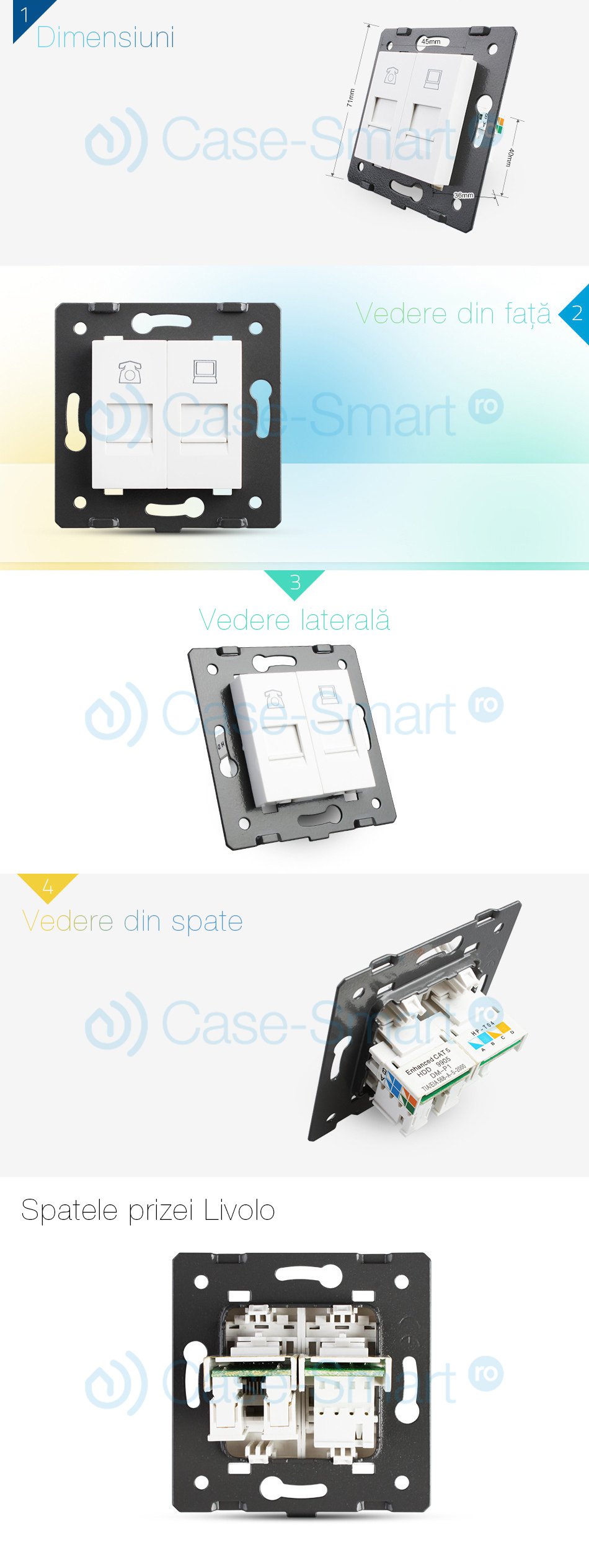 Priza Dublă Telefon + Internet Livolo, Cat6 - imagine 2