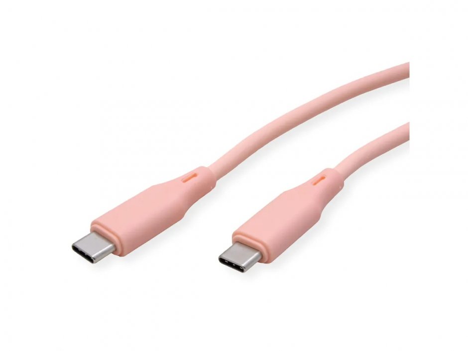 Cablu USB C Silicon 60W 1m Roz Roline
