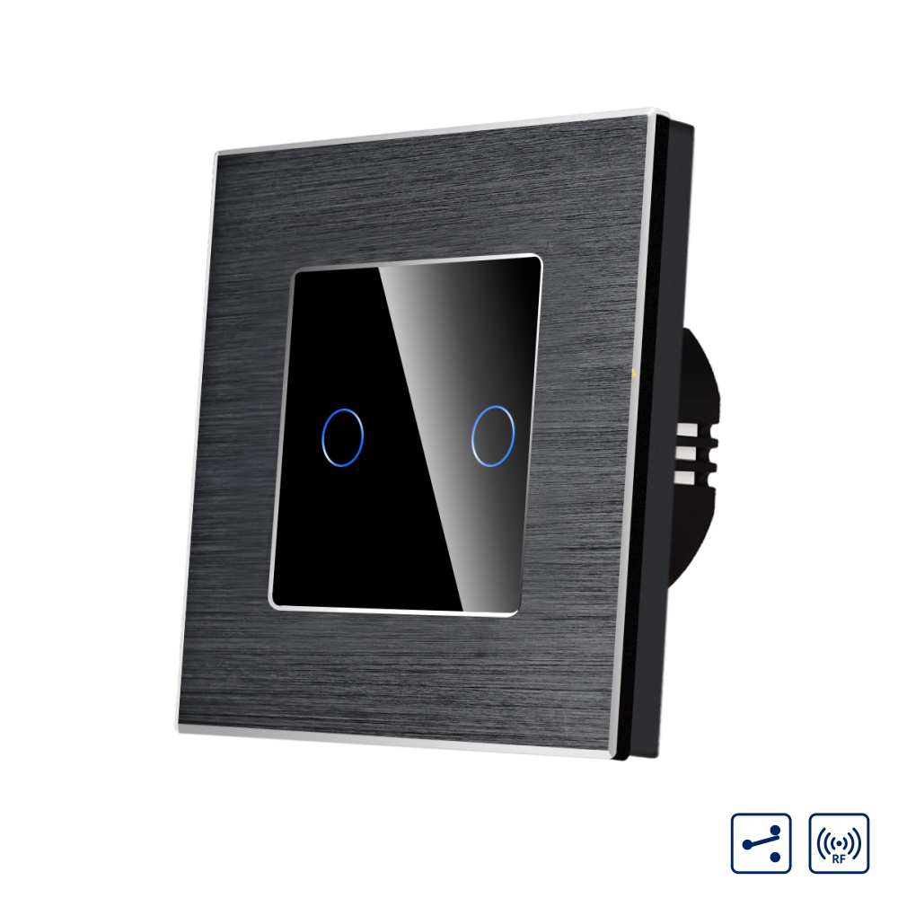 Intrerupator Touch Dublu RF433, Aluminiu/Sticla LUXION - imagine 5