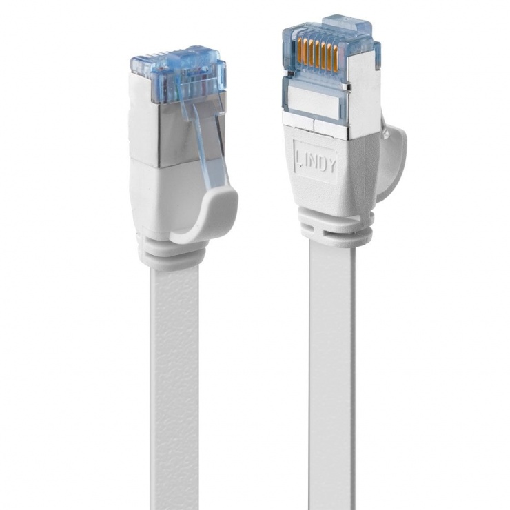 Cablu RJ45 Cat.6A Flat 0.3m Alb Lindy