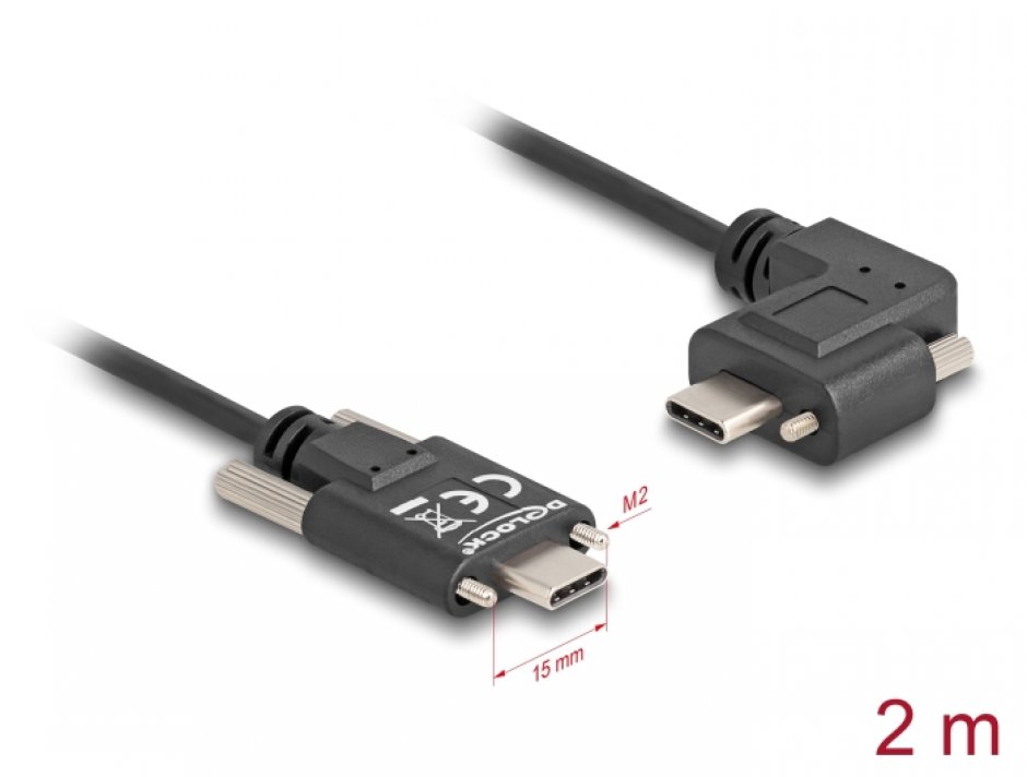 Cablu USB-C 2m Delock cu Șuruburi 60W