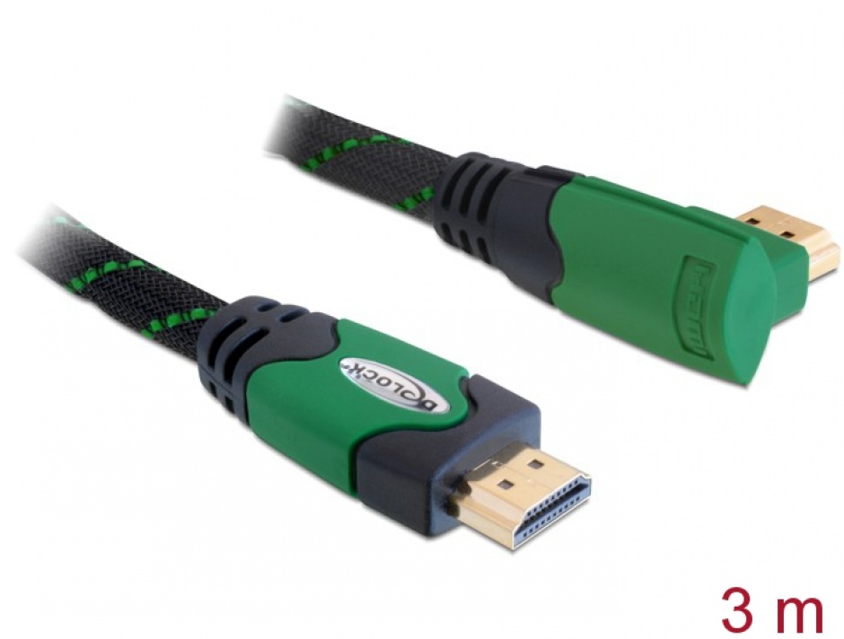 Cablu HDMI 4K 90° 3m Verde Delock