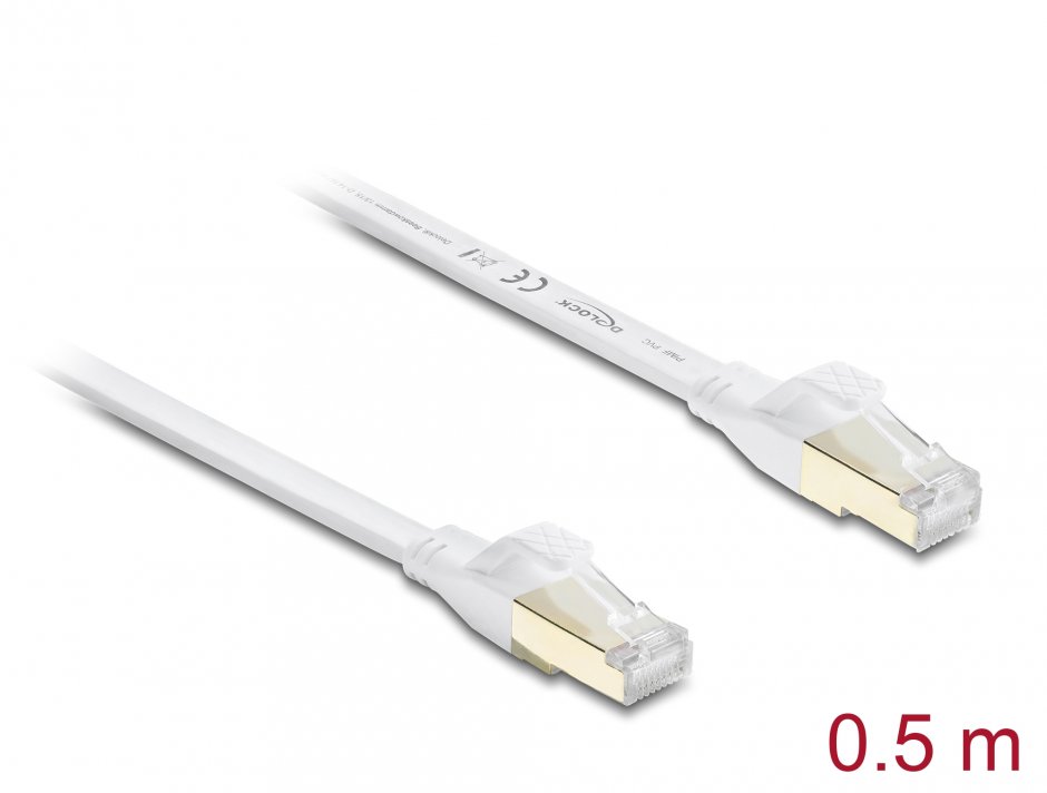 Cablu Rețea Delock Cat.8.1 FTP 0.5m Alb - 40 Gbps