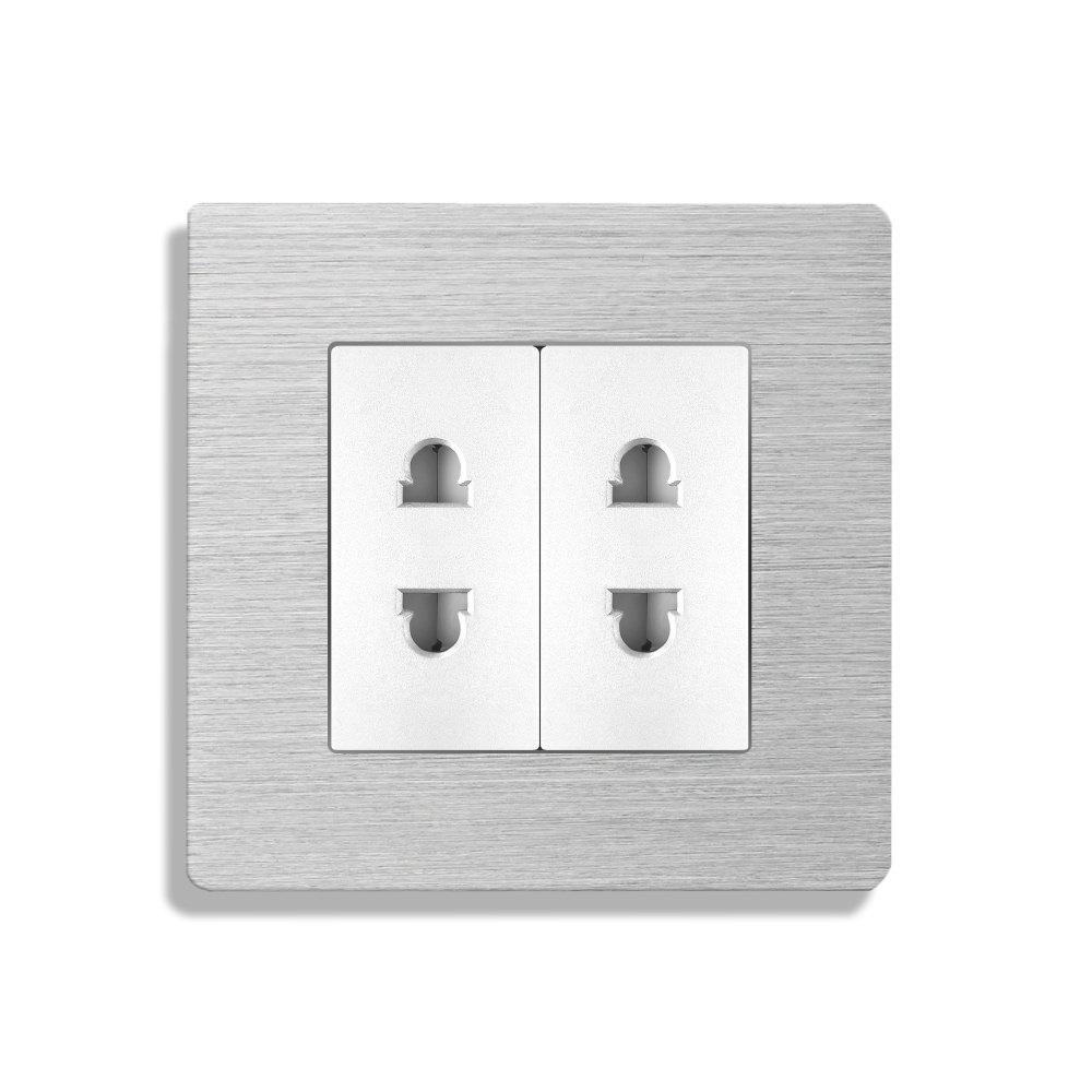 Priză Dublă LUXION cu Ramă Aluminiu, Design Modern - imagine 2