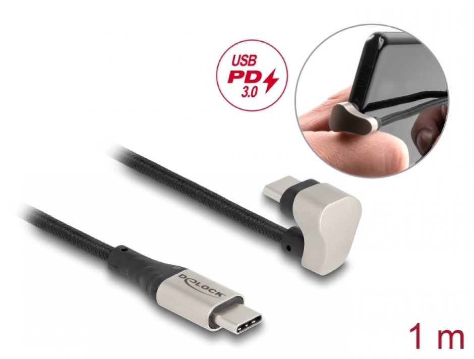 Cablu USB-C Delock 180° 60W Negru 1m