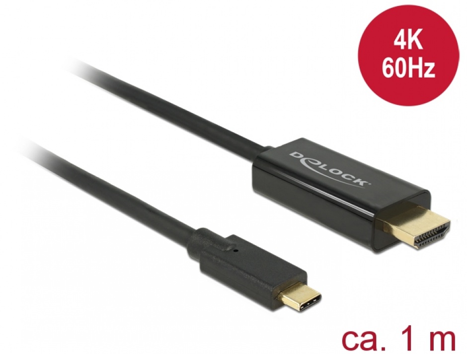 Cablu USB-C la HDMI 4K Delock, 1m, Negru