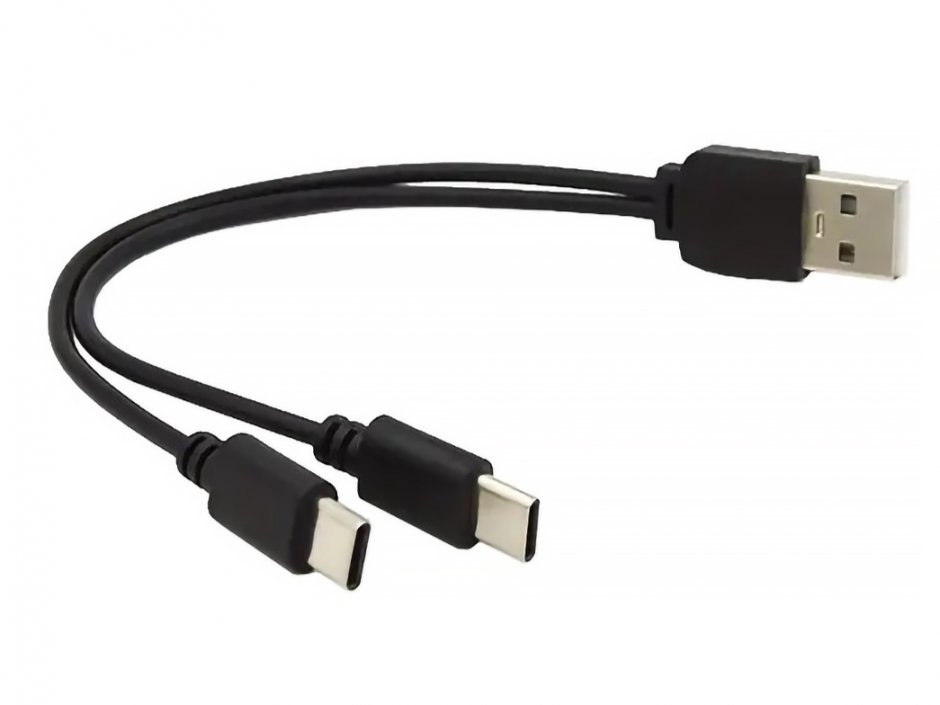 Cablu USB-A la 2x USB-C Y, 0.3m, OEM
