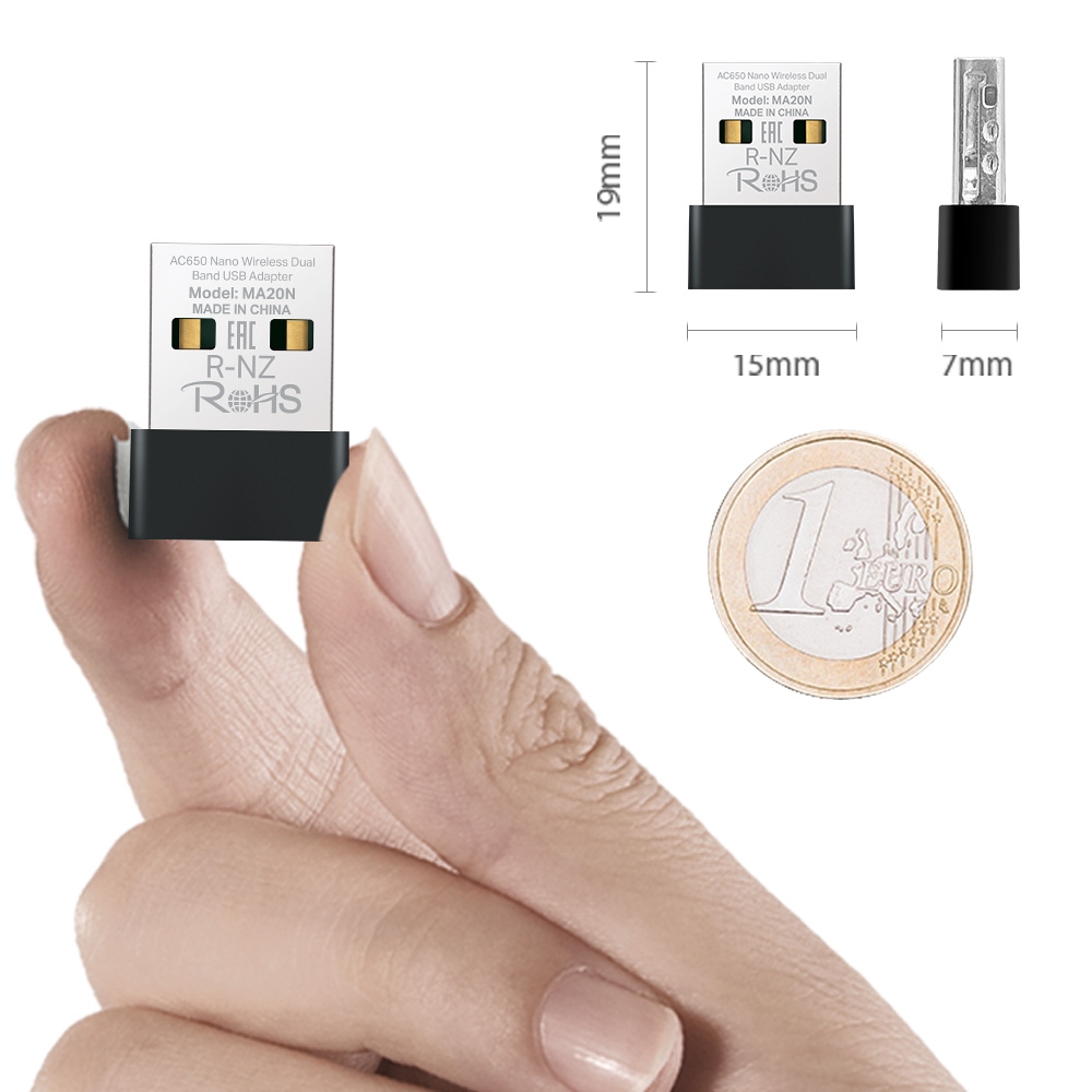 Adaptor Wireless Mercusys MA20N Dual Band AC650 - USB Nano - imagine 3