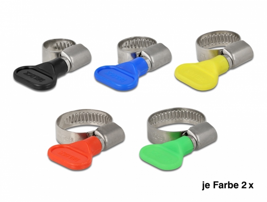 Set 10 cleme furtun Delock, otel inox, colorate