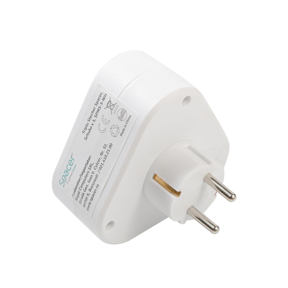 Triplu Stecher SPACER SPMS-3-WH - 3 Prize Schuko, 3500W, Alb - imagine 2