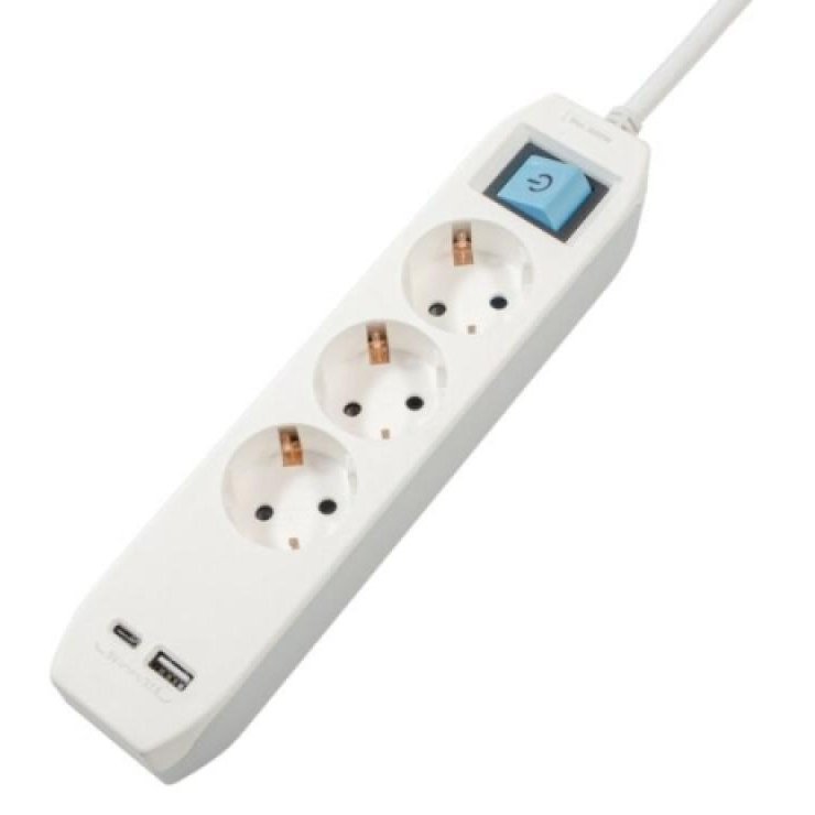 Prelungitor Spacer 3 Prize Schuko cu USB și Type-C 1.8m Gri