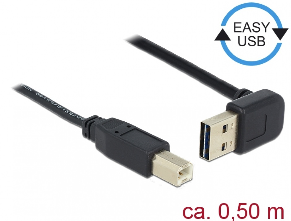 Cablu USB 2.0 Easy Delock 0.5m Negru, Conector Dual